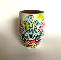 Hand-Painted Evil Eye Wooden Yerba Mate Cup - Soulmate Yerba Co. 