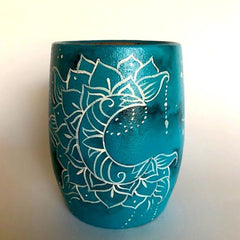 Hand-Painted Celestial Blue Bodies Wooden Yerba Mate Cup - Soulmate Yerba Co. 