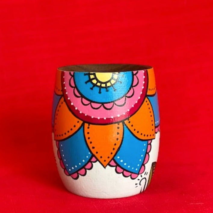 Hand-Painted Floral Wooden Yerba Mate Cup - Soulmate Yerba Co. 