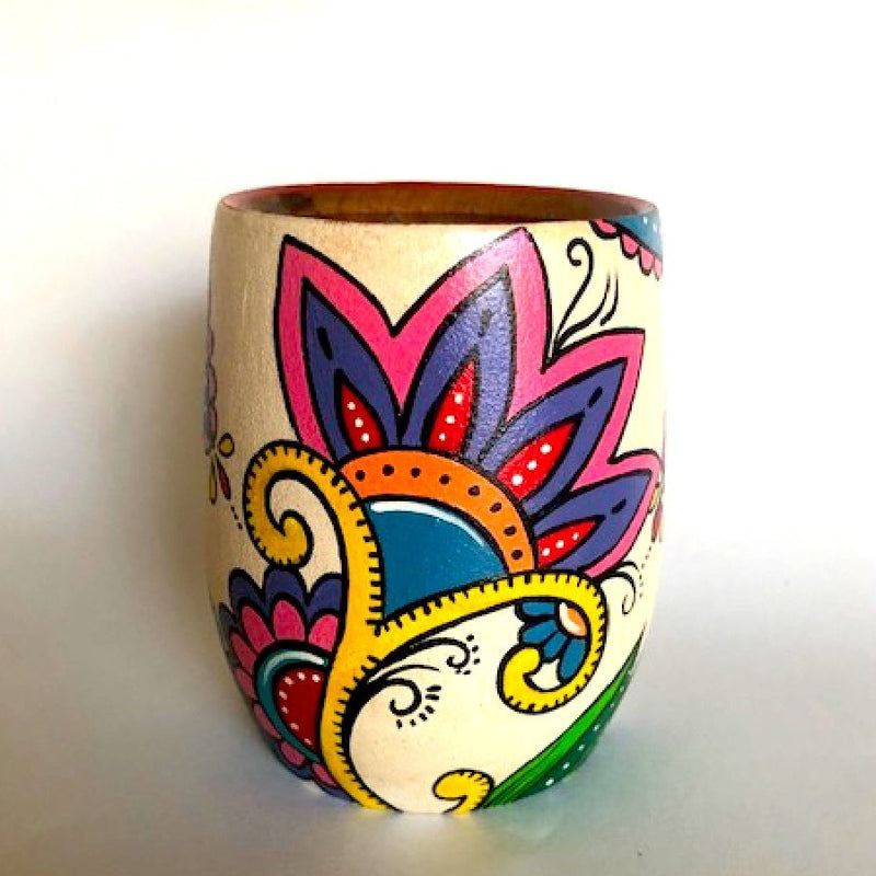 Hand-Painted Floral Wooden Yerba Mate Cup - Soulmate Yerba Co. 