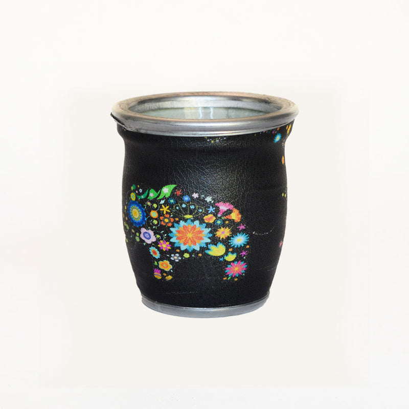 Black Floral Elephant Glass Mate Cup - Soulmate Yerba Co. 