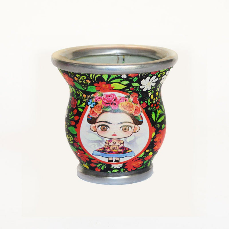 Large Face Floral Frida Kahlo Glass Mate Cup - Soulmate Yerba Co. 