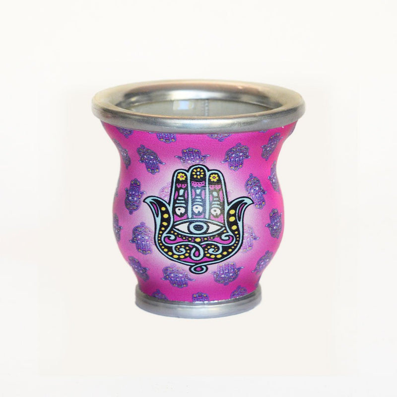 Fuchsia Hamsa Glass Mate Cup - Soulmate Yerba Co. 