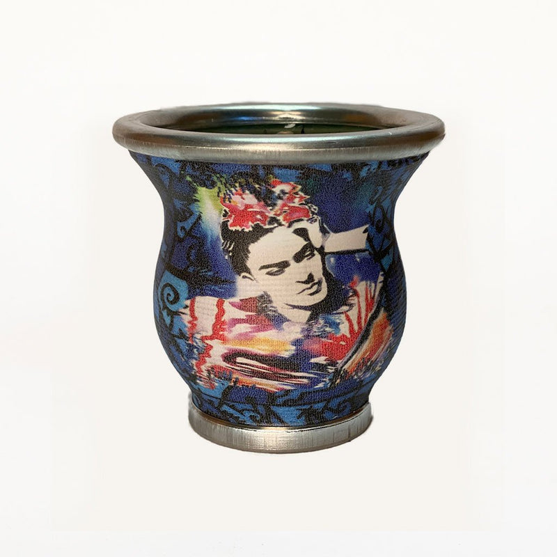 Dark Blue Frida Kahlo Glass Mate Cup - Soulmate Yerba Co. 