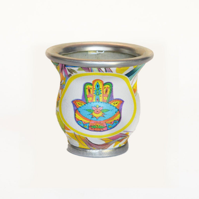 White Circle Colorful Hamsa Glass Mate Cup - Soulmate Yerba Co. 